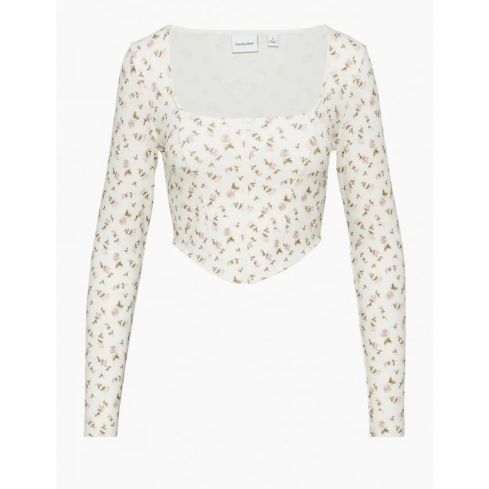 Aritzia Sunday Best Maverick Bustier Top White Floral Size Meduim - Picture 3 of 16